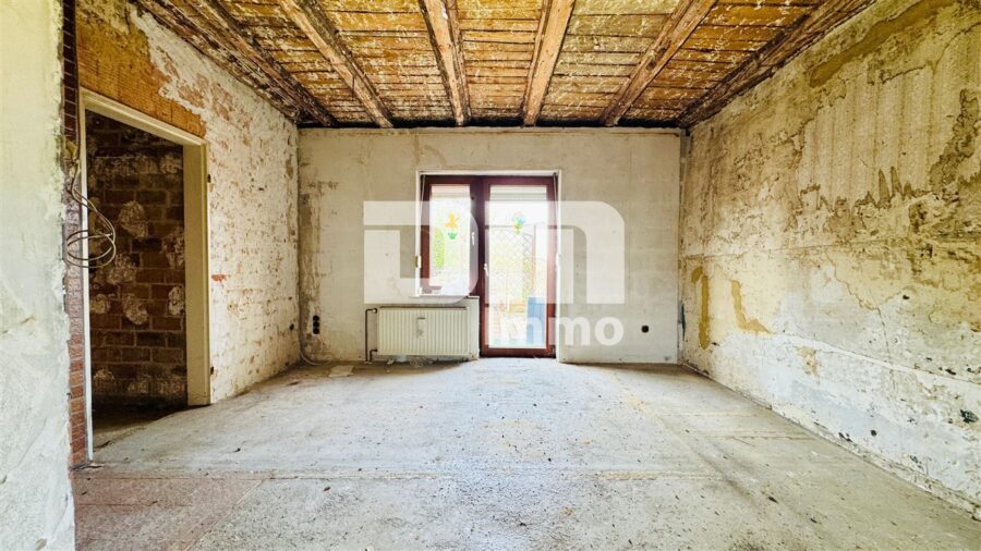 Handwerkertraum mit XL-Grundstück: Doppelhaushälfte mit Nebengebäude zur Sanierung - EG Offener Wohn / Essbereich / Zugang Terrasse